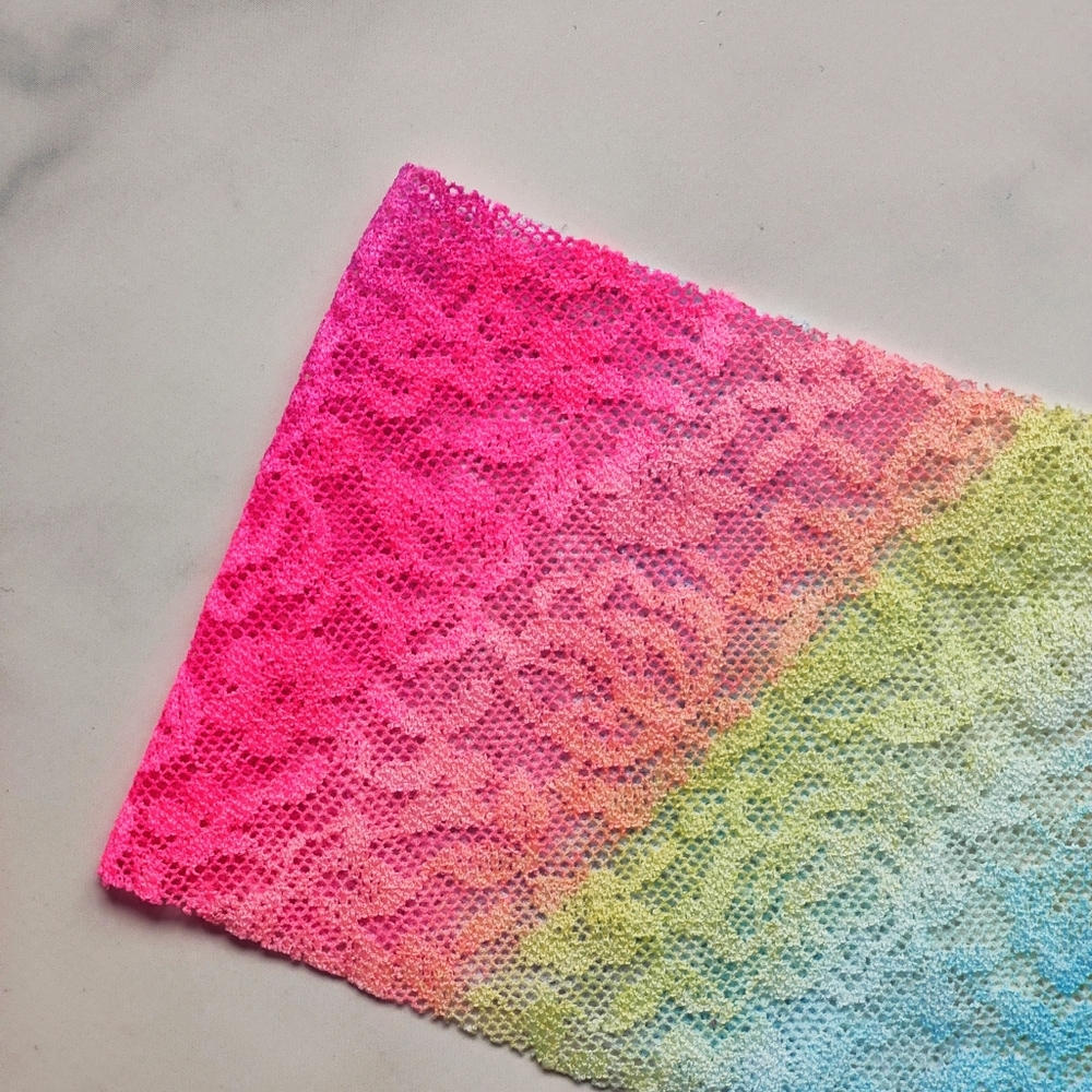 NWT PINK VICTORIA'S SECRET NO-SHOW SOFT LACE THONG PANTY IN RAINBOW GRADIENT SMA - Picture 4 of 5